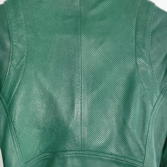 Danier Daria Emerald Green Leather Moto Jacket Size XS - Picture 4 of 13